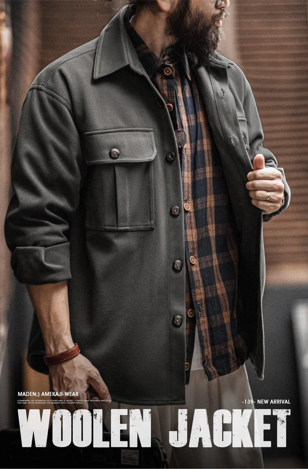 Herren Reversjacke Einfarbig Lockere Passform Taschen Schwerer Mantel