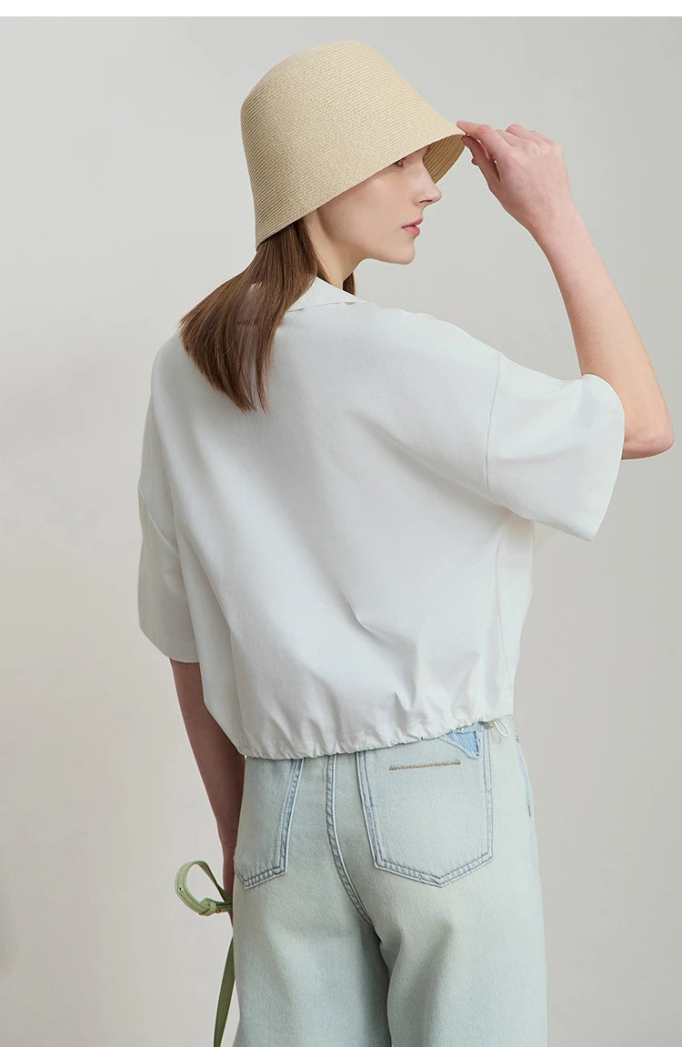 Damen T-Shirts im minimalistischen Stil mit neuem V-Ausschnitt und kurzen Ärmel