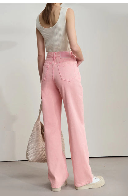 Damenjeans im minimalistischen Retro-Stil mit geradem Bein aus Baumwolle