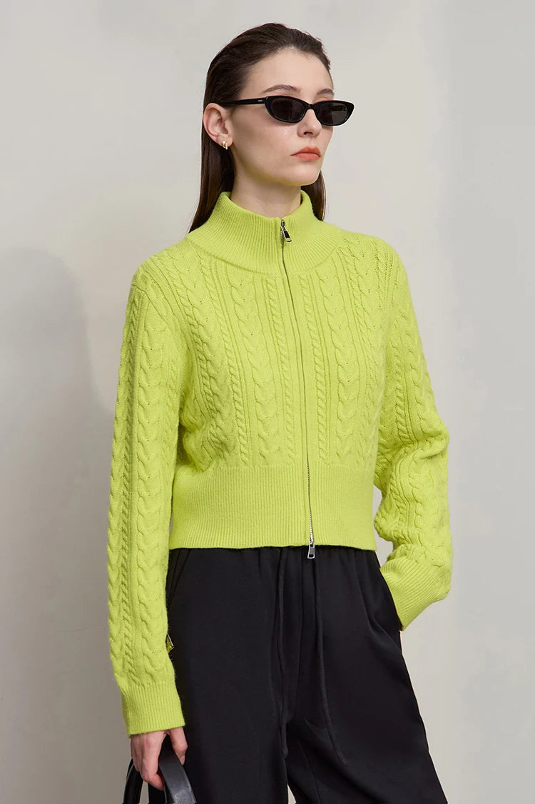 Damen-Rollkragen-Strickjacke Reißverschluss schlank Herbst