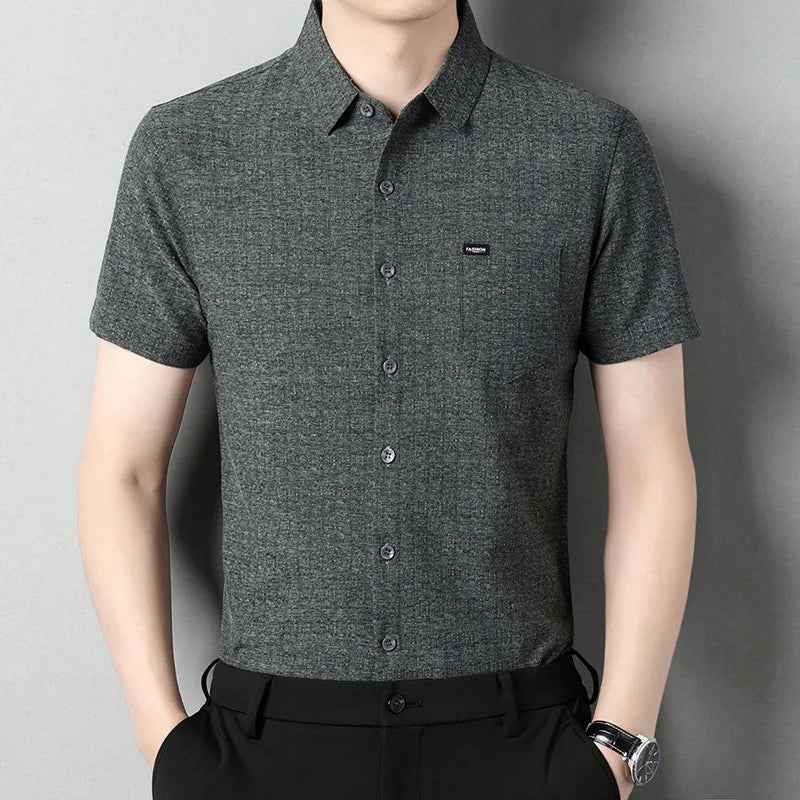 Sommerliches Herren-Kurzarmshirt in Unifarbe – modisches, lässiges Cardigan-Hemd für Jugendliche