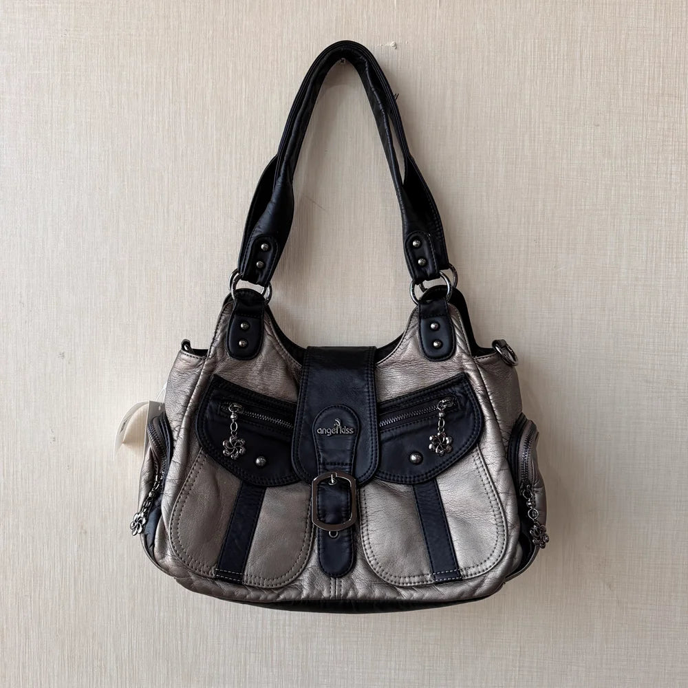 Damen-Handtasche aus PU-Kunstleder mit Top-Handle, Reißverschluss und Mehrfachfächern