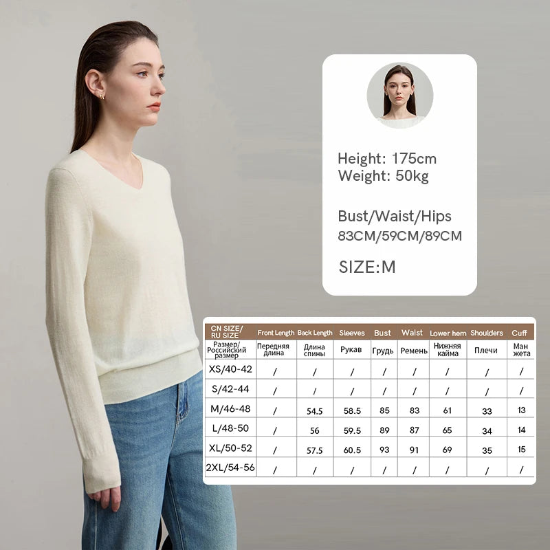 Damen V-Ausschnitt Pullover 100 % Wolle Basic Herbst-Winter