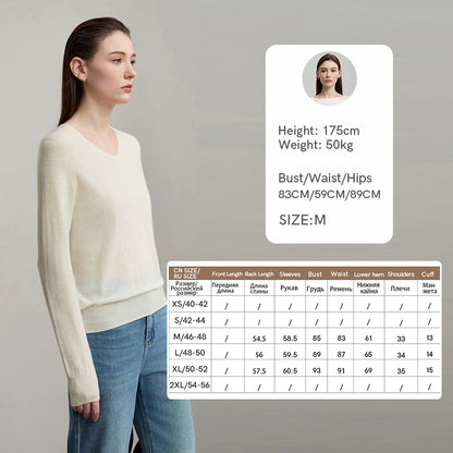 Damen V-Ausschnitt Pullover 100 % Wolle Basic Herbst-Winter