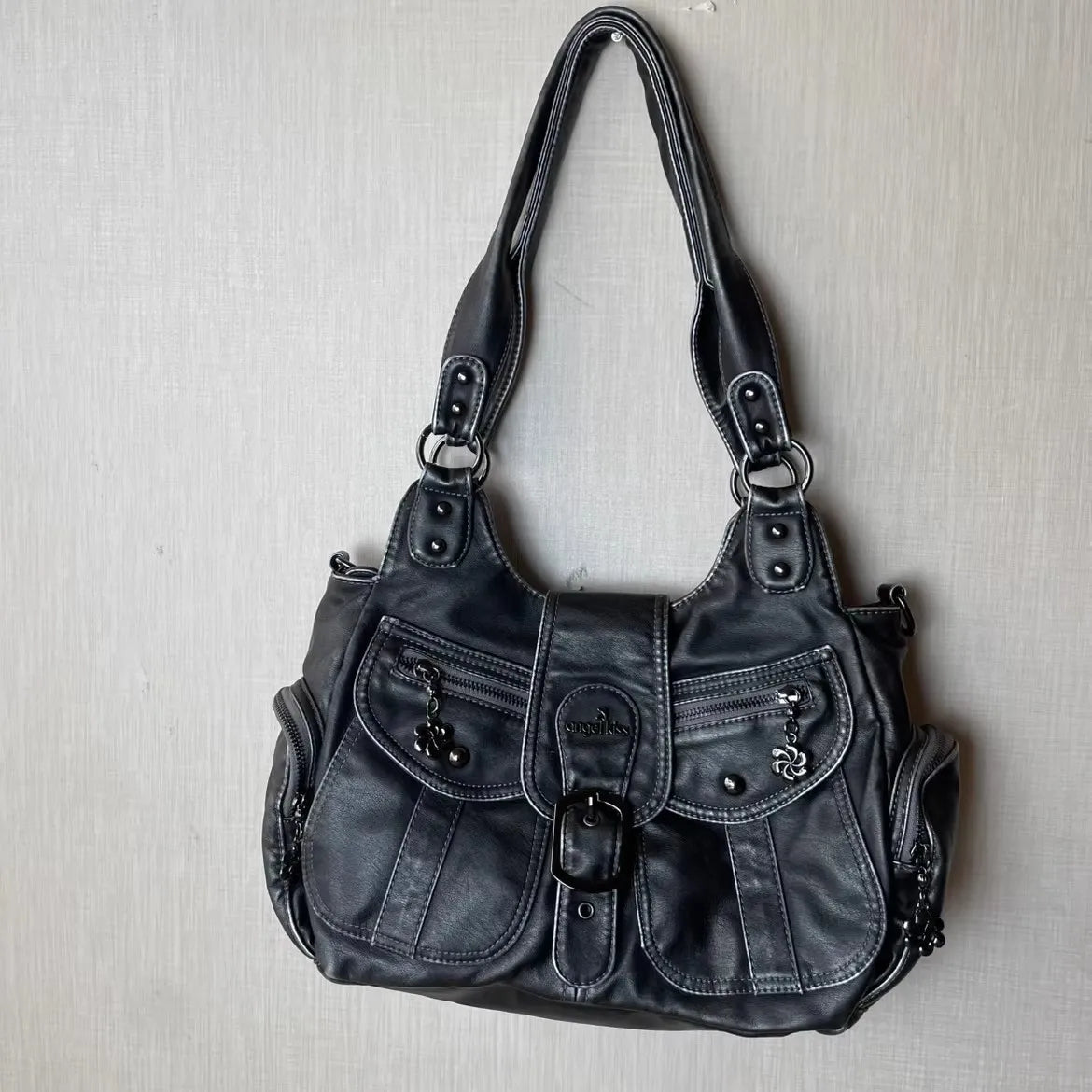 Damen-Handtasche aus PU-Kunstleder mit Top-Handle, Reißverschluss und Mehrfachfächern