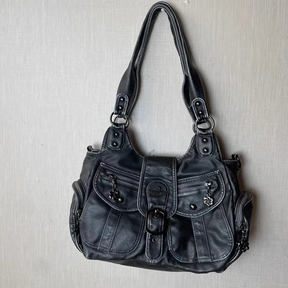 Damen-Handtasche aus PU-Kunstleder mit Top-Handle, Reißverschluss und Mehrfachfächern