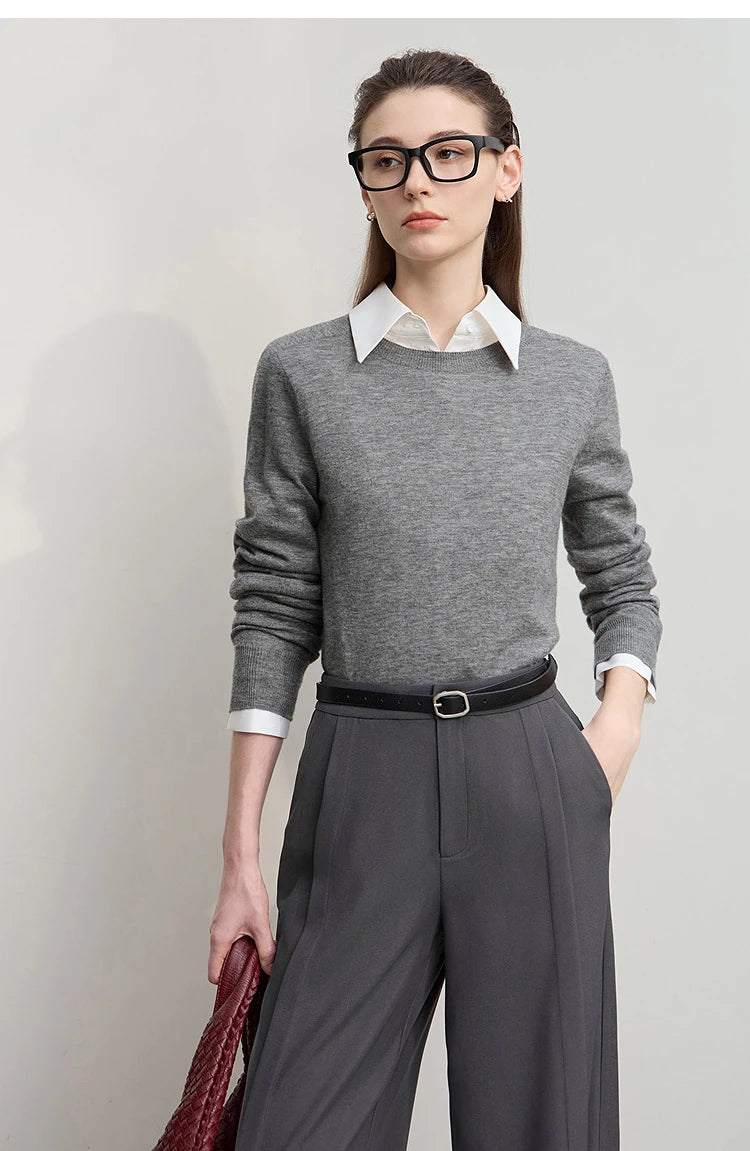 Damen V-Ausschnitt Pullover 100 % Wolle Basic Herbst-Winter