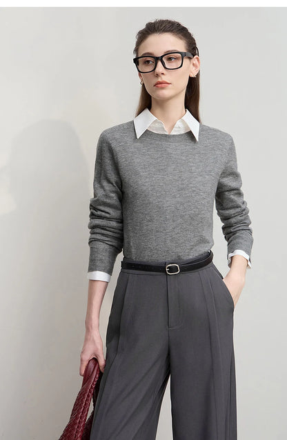 Damen V-Ausschnitt Pullover 100 % Wolle Basic Herbst-Winter