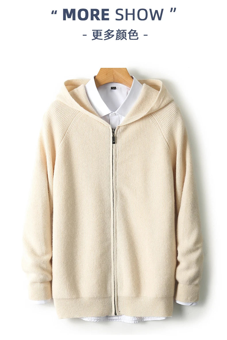 Herren Kapuze Strickjacke Woll jacke Herbst/Winter verdickt große 100% Merinowolle Pullover Reiß verschluss Casual Sportswear Mantel Tops