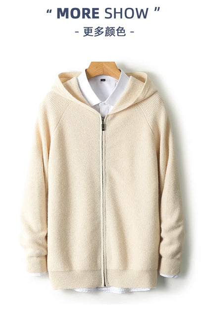 Herren Kapuze Strickjacke Woll jacke Herbst/Winter verdickt große 100% Merinowolle Pullover Reiß verschluss Casual Sportswear Mantel Tops