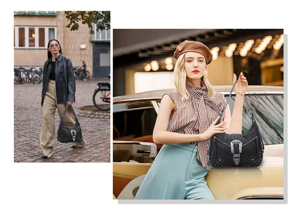 Damen-Schultertasche aus PU-Leder mit Top-Griff Reißverschluss Mehrfachfächer für Handy und Geldbörse