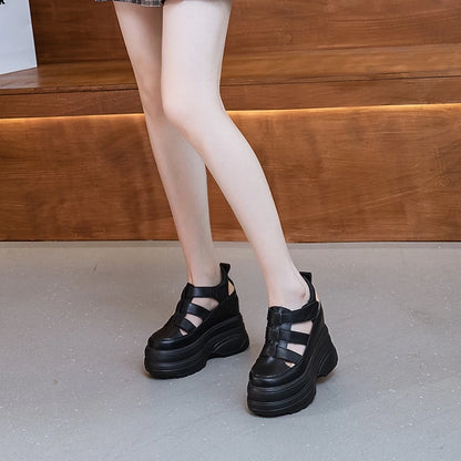 Damen-Sandalen mit Plattform, 2025, neue Sandalen aus echtem Leder mit hohem Absatz, geschlossene Zehen, interne Erhöhung, römische Damen-Sandalen