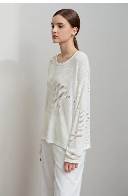 Damen-Rundhalspullover Aushöhlung Jacquard Viskose locker Frühling