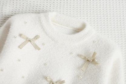 Mädchen Outfit Set mit Bogen Pullover und dünnem Mesh Rock
