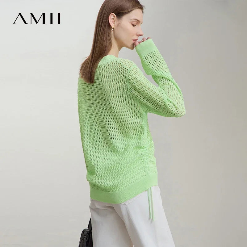 Grüner Damen-Strickpullover mit V-Ausschnitt und langen Ärmeln, locker sitzend