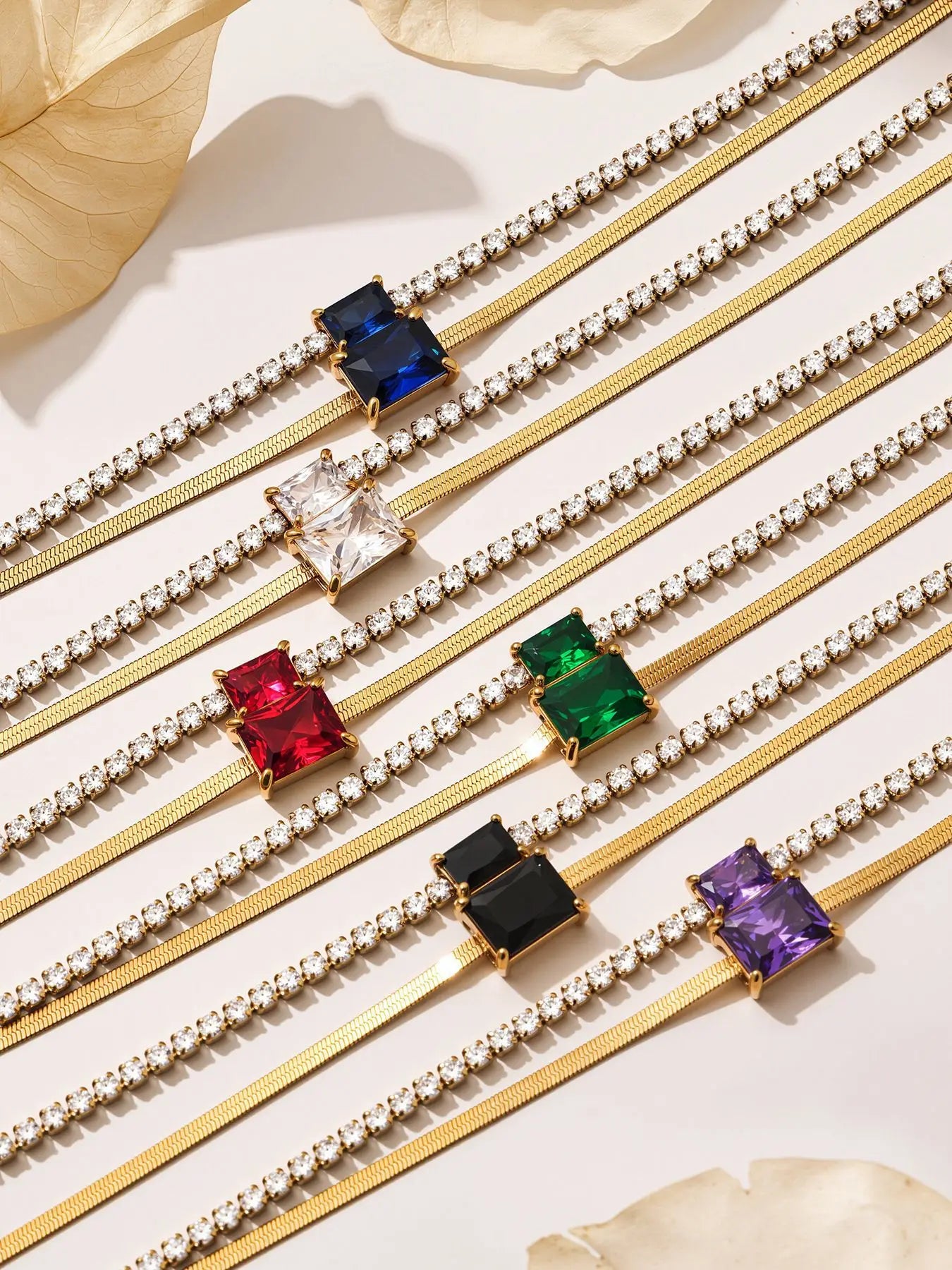 Damen-Armband Baguette-Zirkonia Doppelschicht