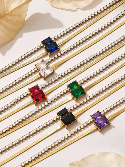 Damen-Armband Baguette-Zirkonia Doppelschicht