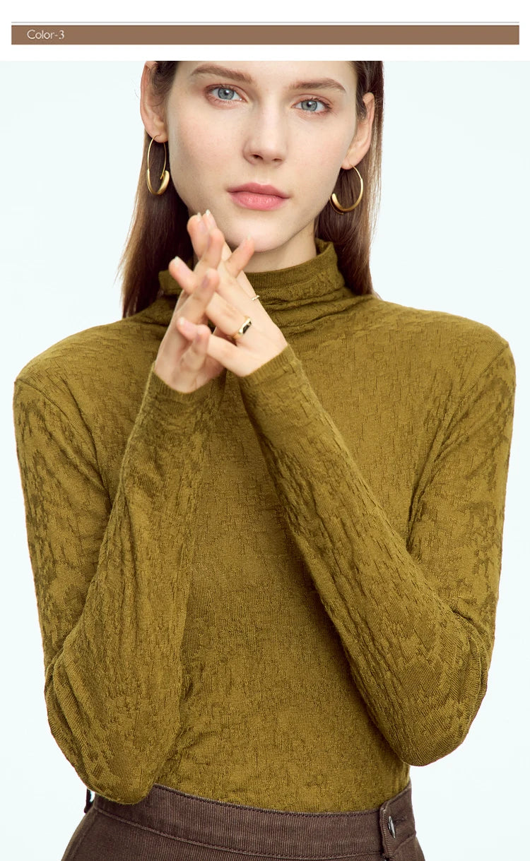 Damen-Rollkragenpullover Wolle Slim einfarbig Büro Winter