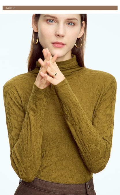 Damen-Rollkragenpullover Wolle Slim einfarbig Büro Winter