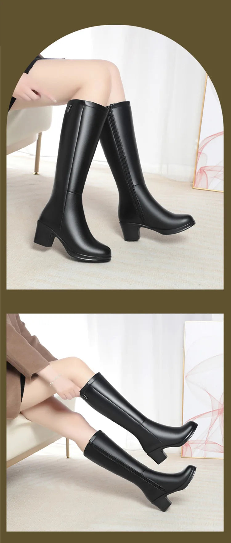 AIYUQI  Women Knight Boots Genuine Leather 2025 New Wool Warm Women Winter Boots Round Toe High Heels Fashion Women Long Boots