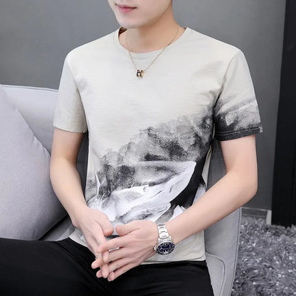 Herren T-Shirts aus gefärbtem Stoff mit klassischem Rundhalsausschnitt und Kurzarm