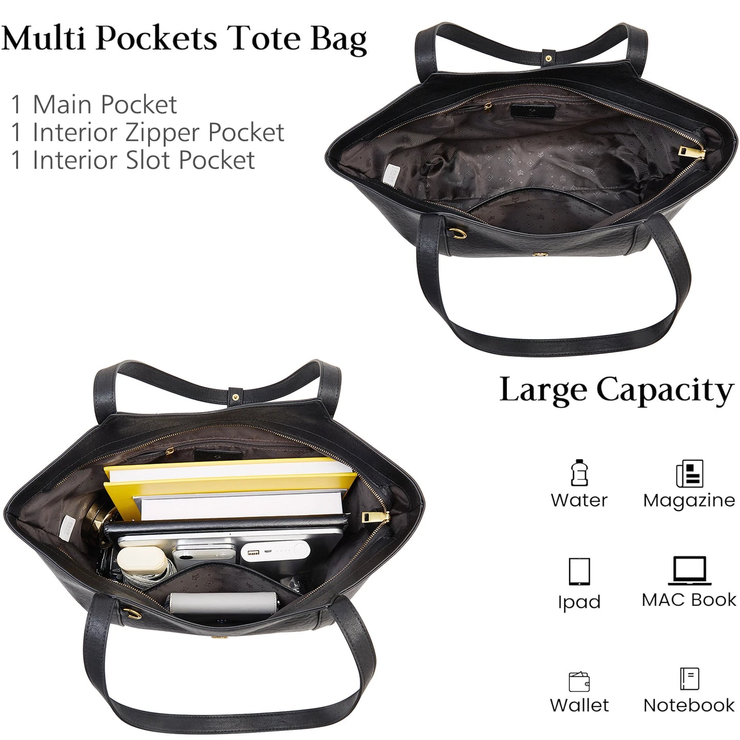 Damen-Tote-Tasche aus Rindleder mit großer Kapazität und leichtem Gewicht für Pendeln und Alltag