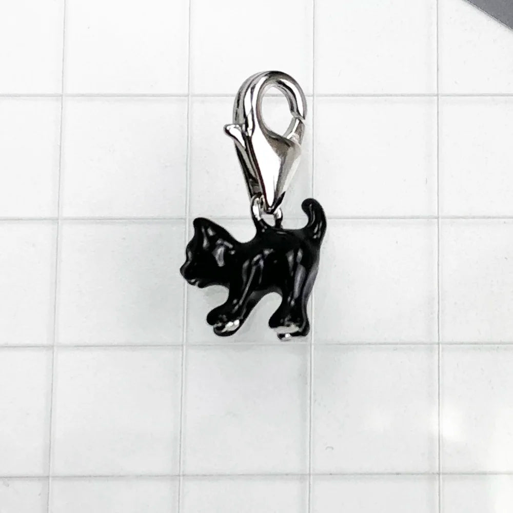 Damen-Charm-Anhänger schwarze Katze trendig aus Sterlingsilber