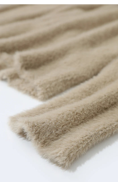Fuzzy-Manschette und Saum am Langarm-Top, taupefarben, gerippt
