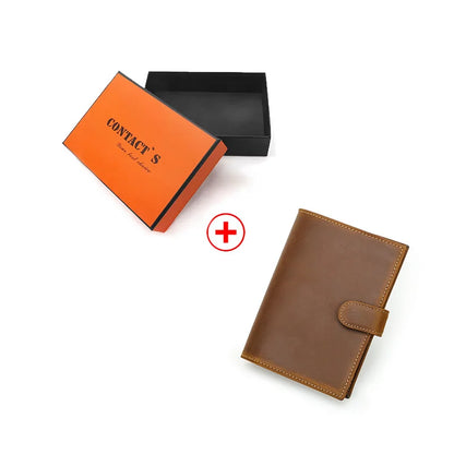 Braune Leder-Reisepasshülle mit Klappverschluss im Geschenkbox-Set