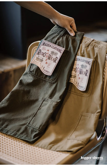 Herren Vintage Holzfäller Shorts mit Multi-Pocket und Reißverschluss für den Sommer