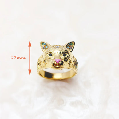 Damen-Ring Katze vergoldet Böhmen aus Sterlingsilber
