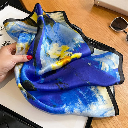Damen Seidensatin Schal Tasche Kopf Bandana Halstuch quadratisch bedruckt