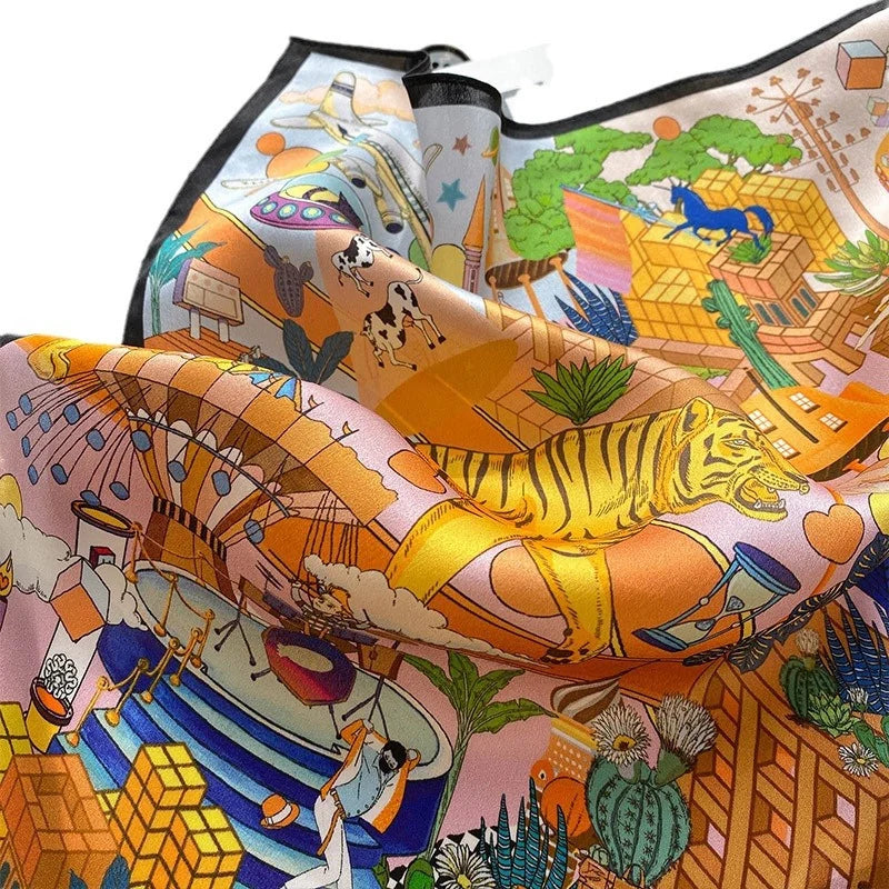 Damen Seidenschal quadratisch Blumen Bandana Haarband Halstuch weich F