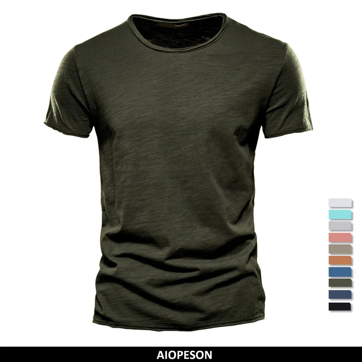 Herren-T-Shirt aus Baumwolle in Olivgrün, Rundhalsausschnitt, kurzärmelig