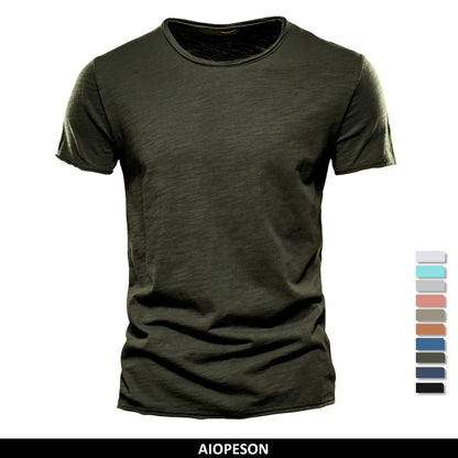 Herren-T-Shirt aus Baumwolle in Olivgrün, Rundhalsausschnitt, kurzärmelig