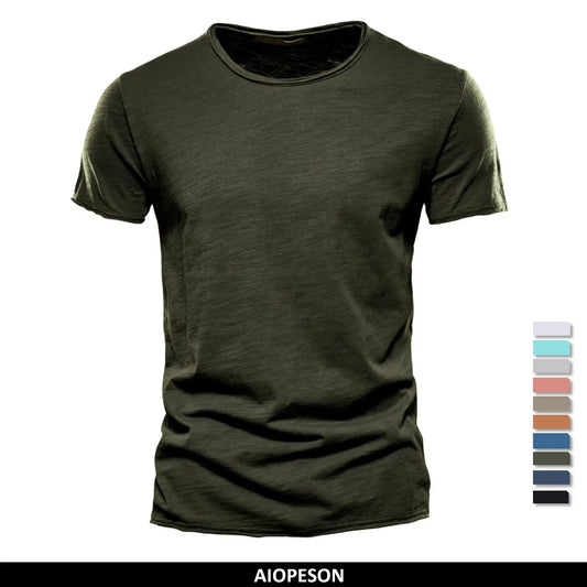 Herren-T-Shirt aus Baumwolle in Olivgrün, Rundhalsausschnitt, kurzärmelig