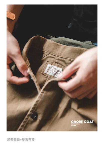 Herren Mantel aus schwerem Twill mit vier Taschen im Khaki-Farbton