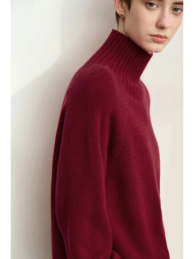 Damen-Rollkragenpullover 100 % Wolle nahtlos antibakteriell Winter