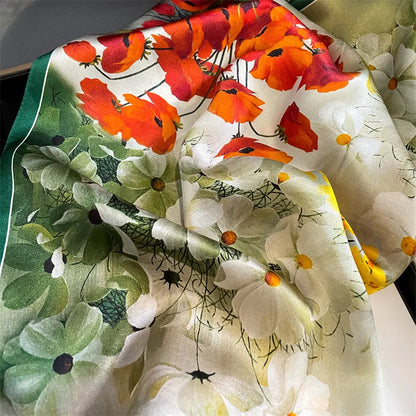 Damen Seidenschal quadratisch Blumen Haarband Bandana Satin Halstuch Frühling B