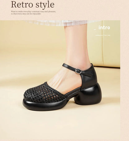AIYUQI frauen Sandalen Retro 2025, Neue Sommer Römischen Weiblichen Sandalen Große Größe Woven Hohl High Heels Für Frauen