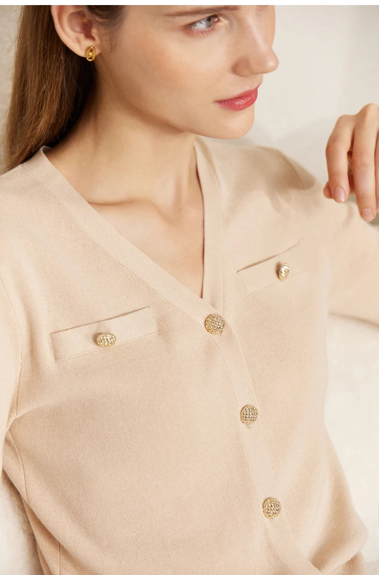 Damen-Strickjacke Baumwolle Slim Halbarm V-Ausschnitt Büro Frühling