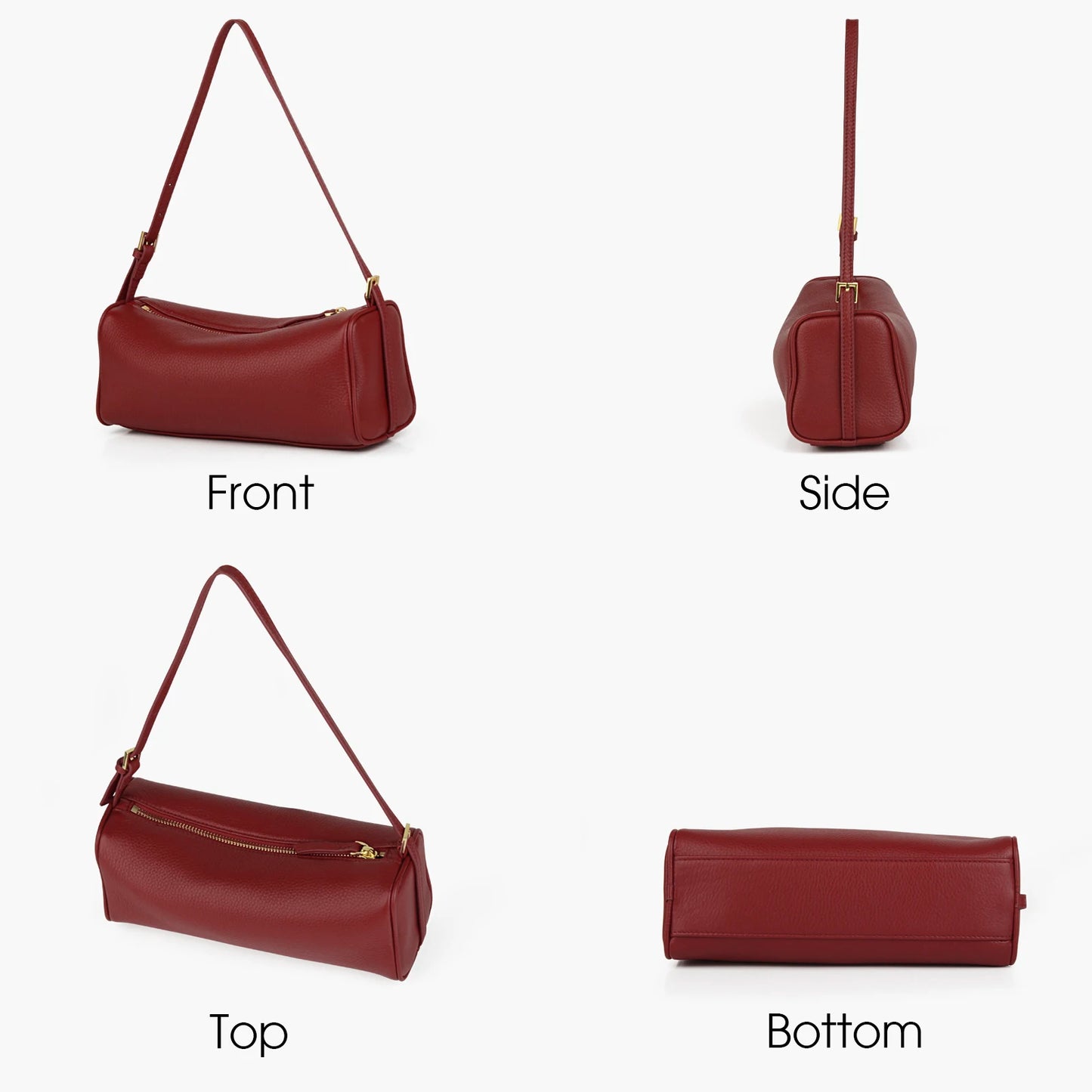 Damen-Handtasche Barrel-Form aus Kalbsleder - Naturfarbe, Gold-Hardware