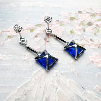 Damen-Ohrtropfen Saphirblau baumeln elegant aus Sterlingsilber