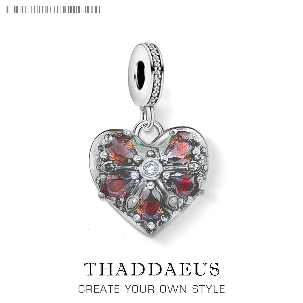 Damen-Charm-Anhänger Vintage Herz rot romantisch II aus Sterlingsilber