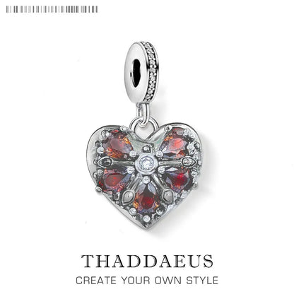 Damen-Charm-Anhänger Vintage Herz rot romantisch II aus Sterlingsilber