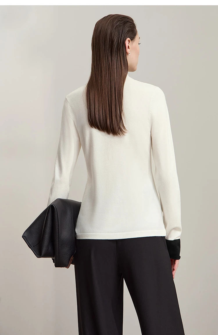 Strickpullover mit halbhohem Kragen, langen Ärmeln, beige, Rückansicht