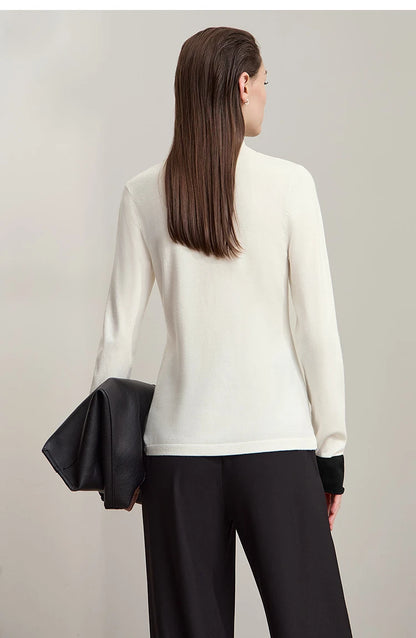 Strickpullover mit halbhohem Kragen, langen Ärmeln, beige, Rückansicht