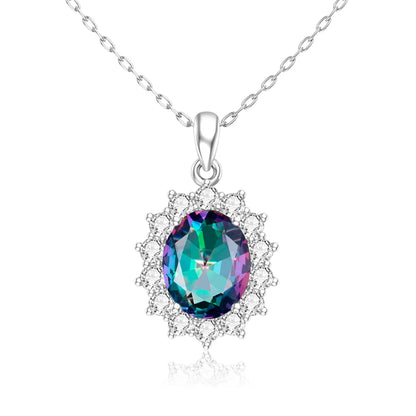 Damen-Halskette aus Sterlingsilber 925 mit ovalem Aquamarin-Anhänger, 5 Karat, Luxuriöses Valentinstagsgeschenk