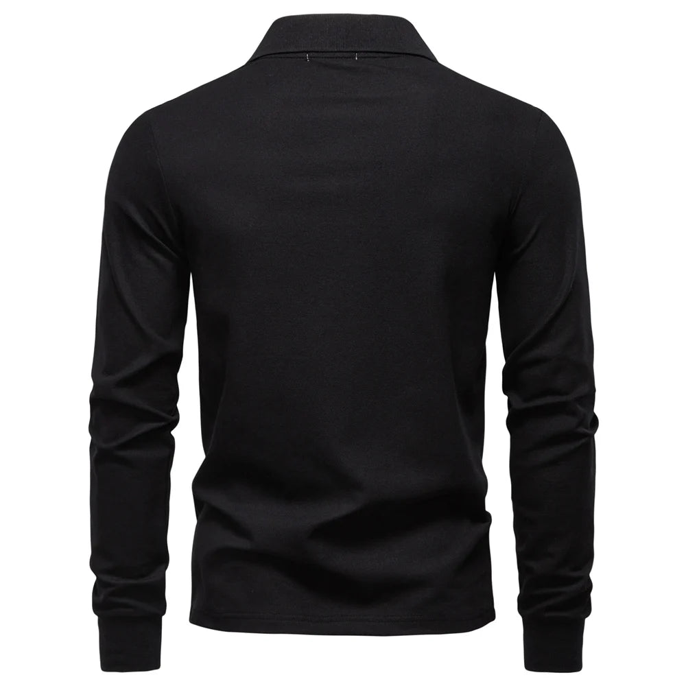 Premium Langarm Poloshirt Herren Atmungsaktiver Baumwollmix