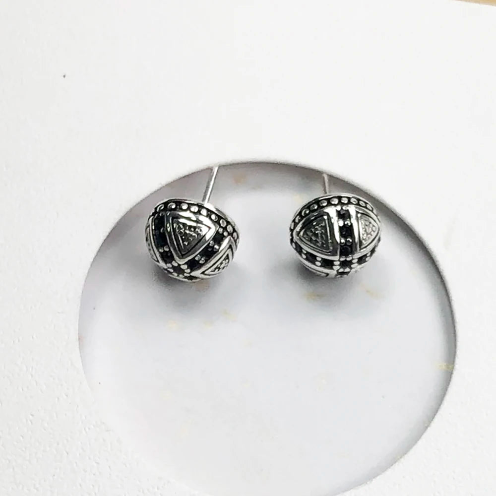 Damen-Ohrstecker Kreuz schwarzer Stein Vintage aus Sterlingsilber